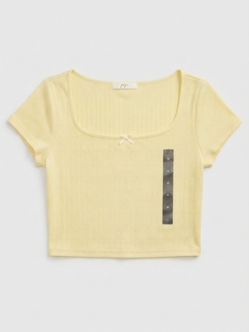 gaze Pale Yellow Ribbed Scoop Crop Top - Picture 2 of 3